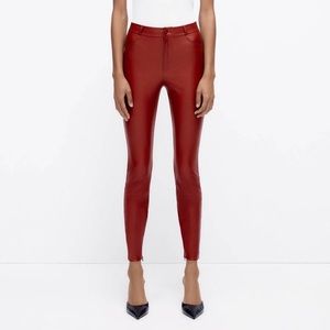 Zara Red Faux Leather Leggings